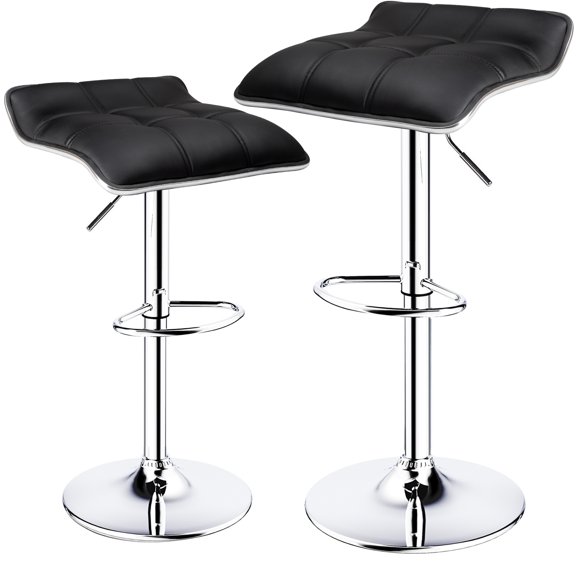 Leopard Backless Adjustable Spin Kitchen Dining Counter Bar Stool,Set of 2,Black