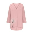 thumbnail image 4 of Women Early Fall Fashion Workout Tops Loose Fit With Hoodie 3/4 Sleeve Shirts Oversized Striped Sweatshirt Pink, 4 of 6