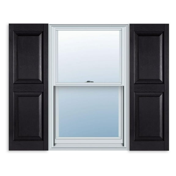 15 Inch x 63 Inch Standard Raised Panel Exterior Vinyl Shutter, Black (Pair) 15"W x 63"H