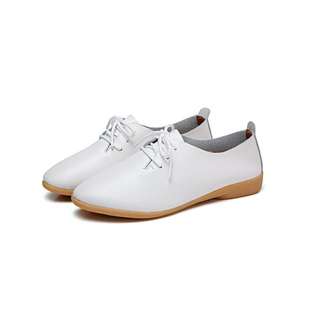 

Colisha Womens Flats Lace Up Casual Shoes Memory Foam Loafers School Comfort Moccasins On Walking Shoe White 8.5