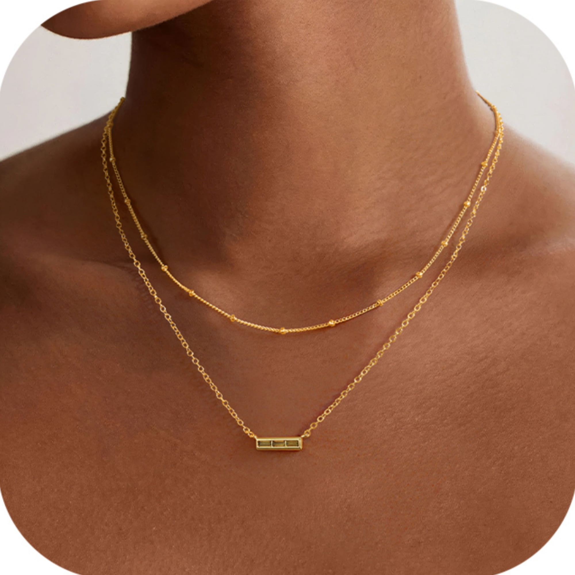 Turandoss Layered Birthstone Necklaces for Women Girls Dainty 14K Gold Plated August Created Peridot Birthstone Pendant Necklaces Trendy Birthday Jewelry Gifts for Women Mothers