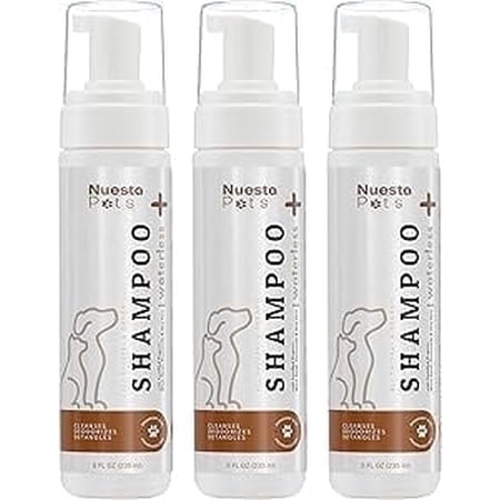 Nuesta Pets Shampoo Waterless No-Rinse Hypoallergenic Foaming Cleanser for Dogs & Cats, Scented, 8 oz, Pack 3