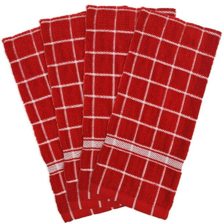 

Red Solid Windowpane Terry Dishtowel - Set of 4
