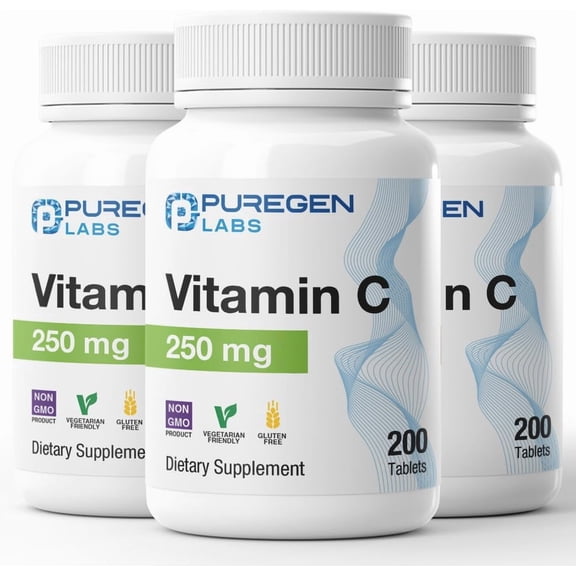 Puregen Labs Vitamin C 250mg, 200 Tablets - 3PK