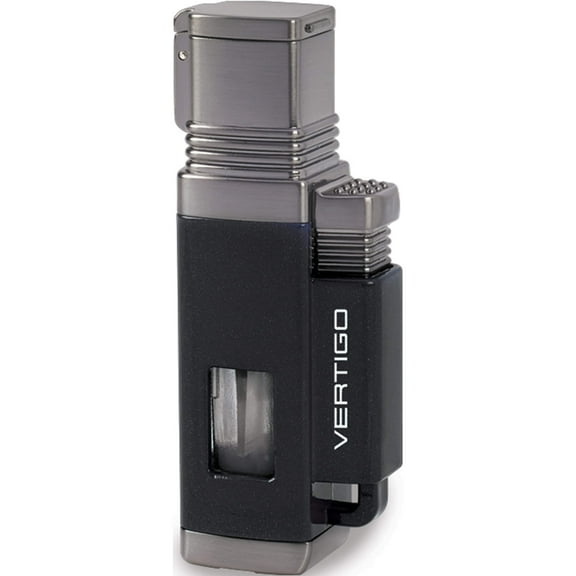 Fashion Vertigo Churchill Metallic Black And Gunmetal Quad Flame Torch Lighter (1.25 X 0.88) Made In China gm15376