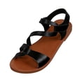 thumbnail image 2 of Women Strappy Flat Sandals Fashion Open Toe Leather Slippers Casual Comfortable Outdoor Non Slip Beach Summer Slide Shoes Black 40, 2 of 6