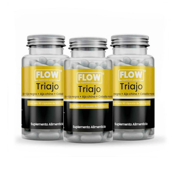 Suplemento FLOW - 3 PACK TRIAJO - Ajo Negro, Ajo Chino, Ajo y Cebolla con 270 cápsulas de 500 mg c/u