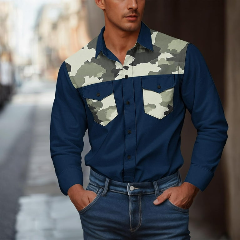 UVEASISHA Button Down Shirs for Men Long Sleeve Camo Color Block Casual Shirt Big and Tall Camouflage Print Cargo Shirts Western Cowboy Work Shirt Dark Blue 5XL - Walmart.com UVEASISHA Button Down Shirs for Men Long Sleeve Camo Color Block Casual Shirt Big and Tall Camouflage Print Cargo Shirts Western Cowboy Work Shirt Dark Blue 5XL - Walmart.com