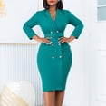 thumbnail image 3 of AURA Plus Size Double Breasted Blazer Collar Maxi Dress Elegant Long Sleeve Office Bodycon Dress with Belt, 3 of 10