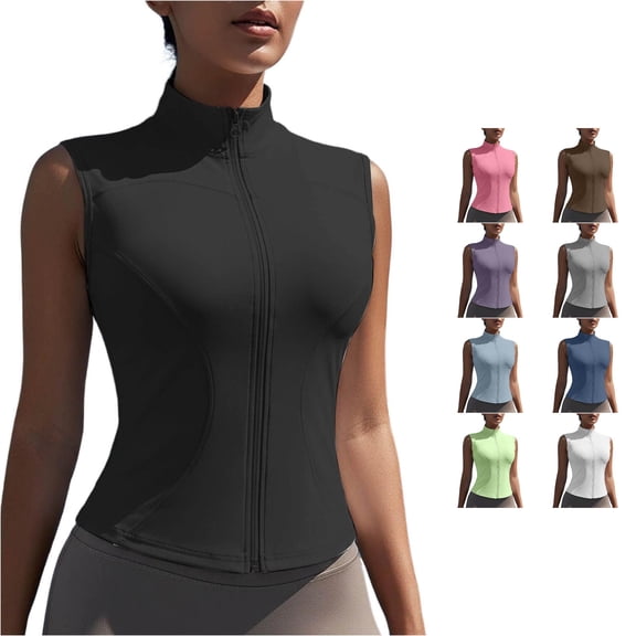 xfsWaSs Women's Sleeveless Athletic Tank Top Full Zip Workout Shirts High Neck Golf Shirts Yoga Running Fitness Active Jacket