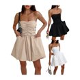thumbnail image 3 of Suagox Women's Summer Mini Dress Strapless Ruched Front Solid Color Tube Top Dress Short Pocket Dress, 3 of 10