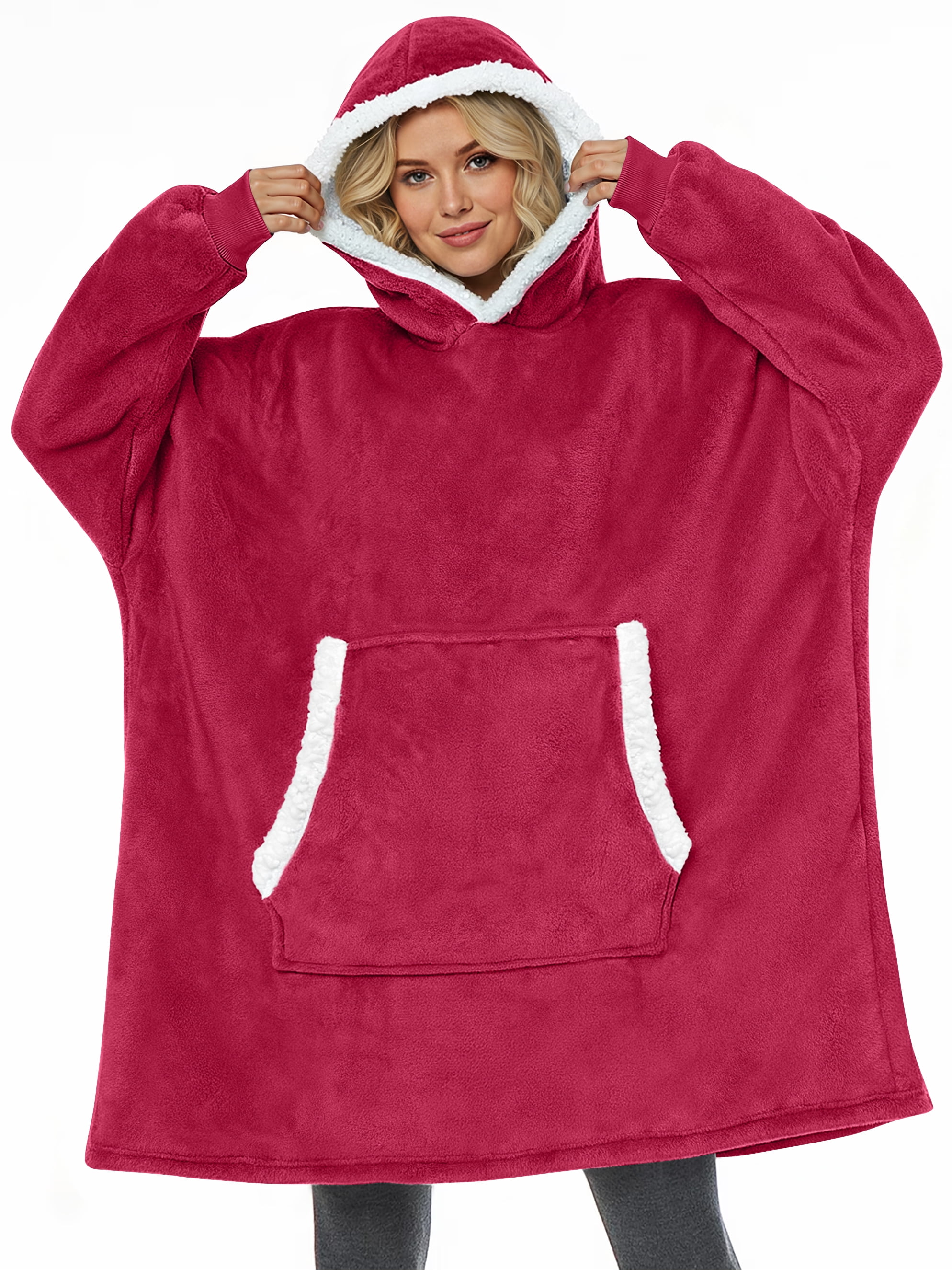 Fantaslook Wearable Blanket Hoodie for Women and Men, Oversized Sherpa Fleece Blanket Sweatshirt with Sleeves & Pocket