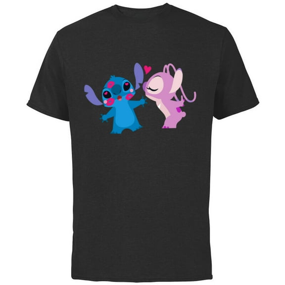 Disney Stitch and Angel Valentine’s Day Kisses - Short Sleeve Cotton T-Shirt for Adults - Customized-Black