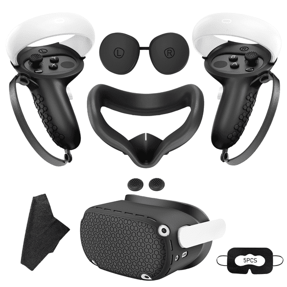 For VR Silicone Shell Thumbsticks Covers Silicone Set of 7 in 1 Black Compatible with Meta quest2