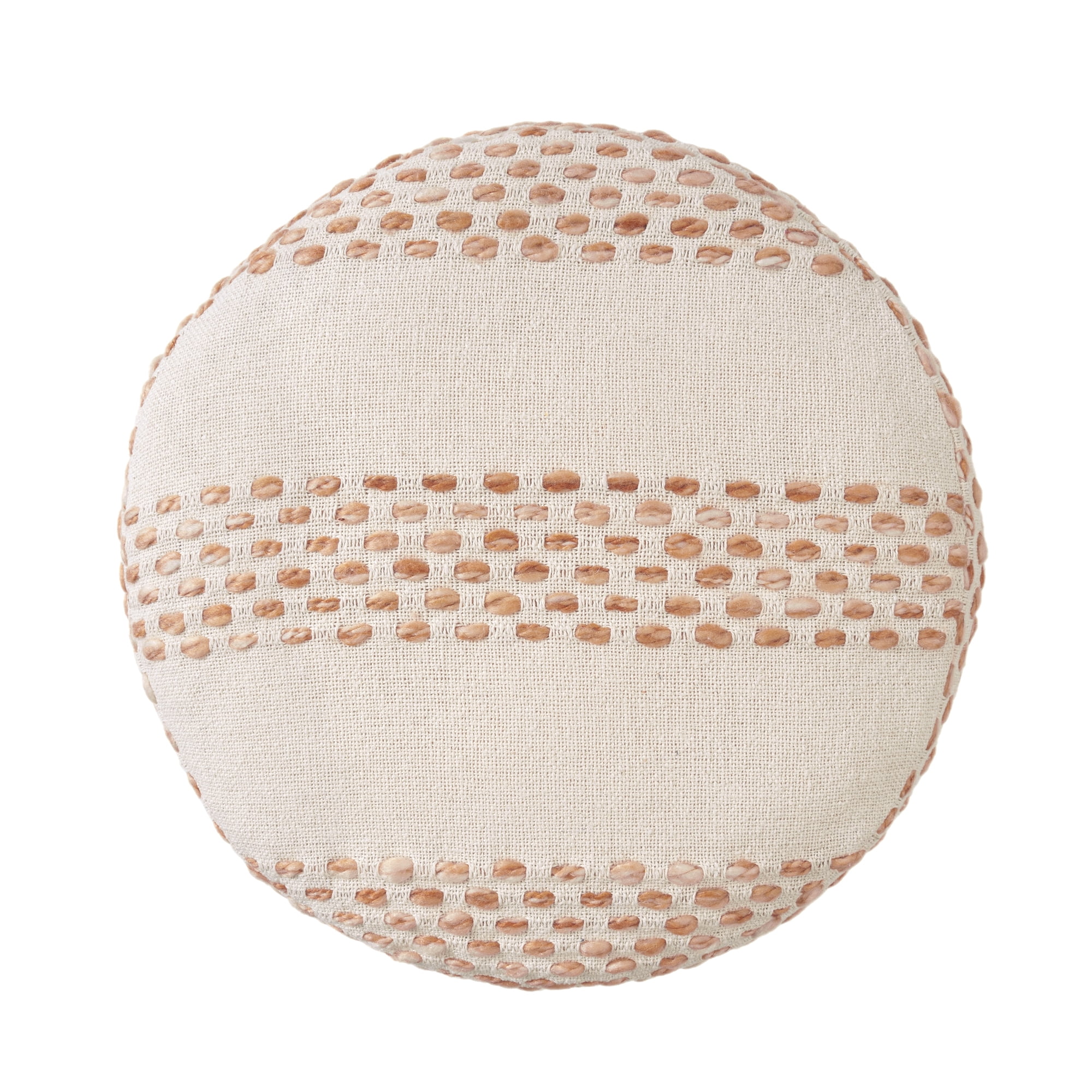 Ox Bay Amadeus Striped Farmhouse Cotton Ultra-Soft Indoor Ottoman Pouf, White/Adobe, 18" x 18" x 14"