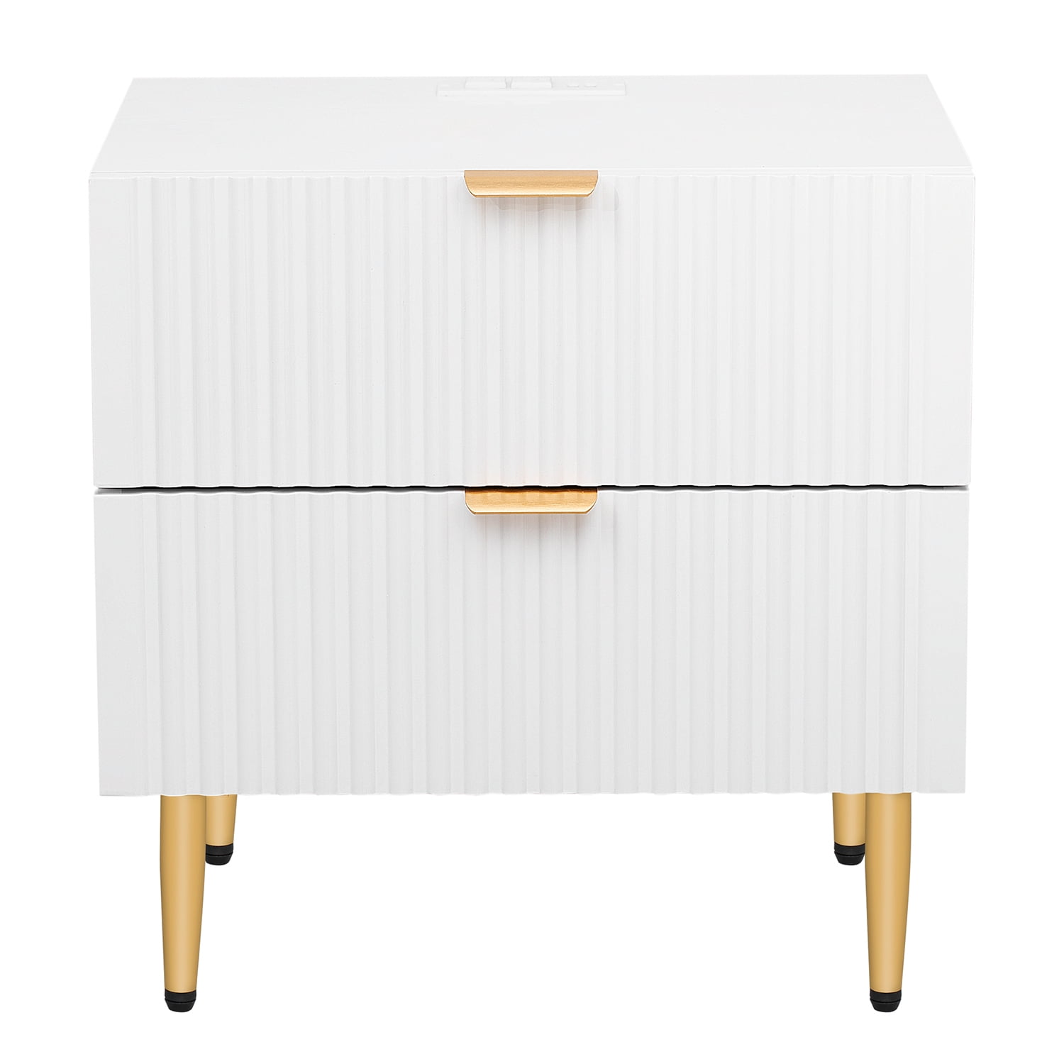 Kadyn Nightstand with 2 Drawers & Golden Handle, Storage Wood Bedside Table with USB Charging Ports, Modern Night Stand for Bedroom, Living Room, Sofa Couch, White Kadyn Nightstand with 2 Drawers & Golden Handle, Storage Wood Bedside Table with USB Charging Ports, Modern Night Stand for Bedroom, Living Room, Sofa Couch, White