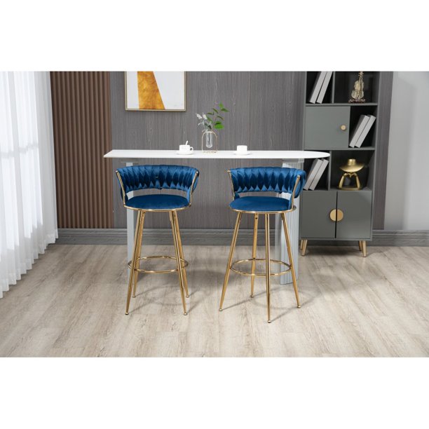 GZXS 2 Pack Modern Barstools Bar Height, Velvet Bar Stool Counter Height Bar Chairs Tufted Stool