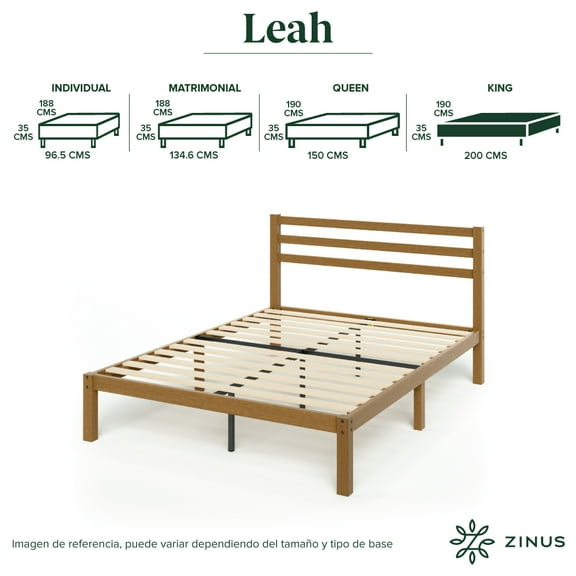 Base de Cama con Cabecera King Size Zinus Leah de Bambú. Fácil Armado, para Todas las Edades.