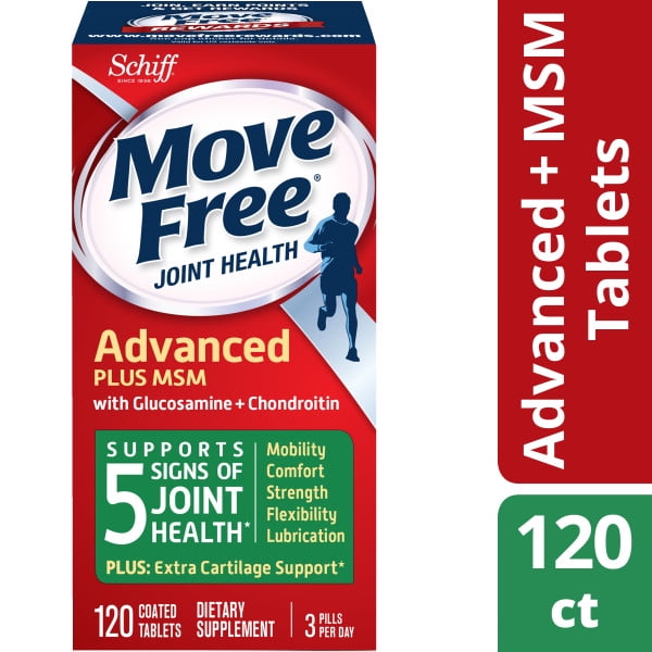2 pack move free advanced plus msm 120 tablets joint health supplement with glucosamine and chondroitin