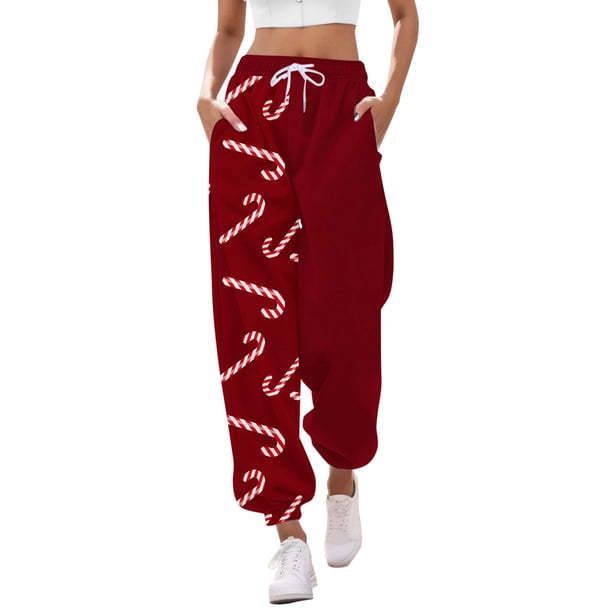 Pantalones informales Gibobby mujer alta con estampado navideño rojo S