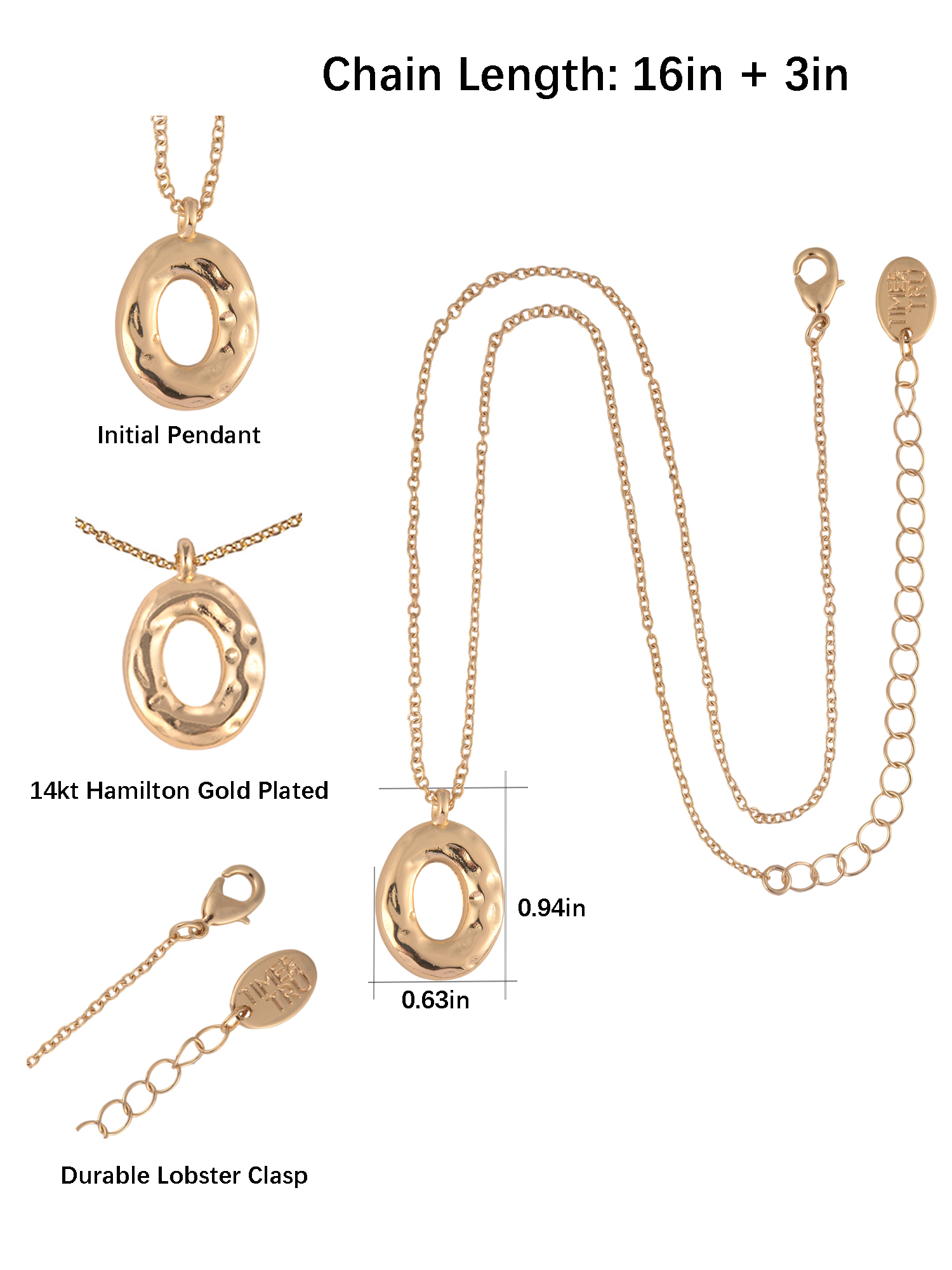 Time and Tru Goldtone Hammered Initial "O" Pendant Necklace
