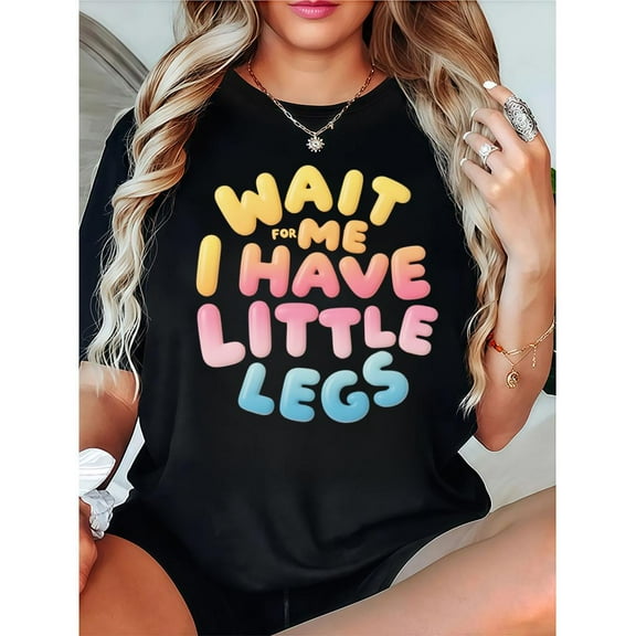 Women Tee T-Shirt Cotton Top Bubble Text Fashion and comfortable Casual Short Sleeve Crew Neck Black S-5XL