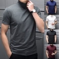 thumbnail image 4 of Fule Men Mock Neck Basic Plain Blouse T-shirt Pullover Short Sleeve Top Bottoming Top, 4 of 9