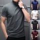 thumbnail image 5 of Blusa básica lisa de cuello alto para hombre Fule, camiseta tipo jersey, top de manga corta, top de fondo, 5 of 8