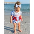 thumbnail image 5 of BemeyourBBs Newborn Baby Girl Baseball Outfit Infant Baby Girl Summer Clothes Plaid Gingham Bubble Romper Baseball Embroidery Doll Collar Short Sleeve Infant Bodysuits Jumpsuits with Headband, 5 of 9