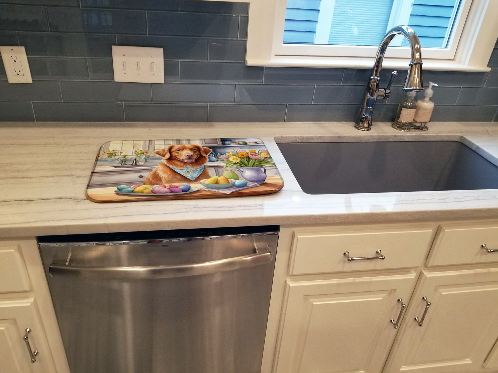 Decorating Easter Yorkshire Terrier Dish Drying Mat