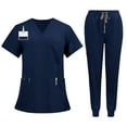 thumbnail image 4 of Scrubs for Men Set – Medical Uniform, Binding Top and Drawstring Pants Mens Scrub Sets Dark Blue L, 4 of 4
