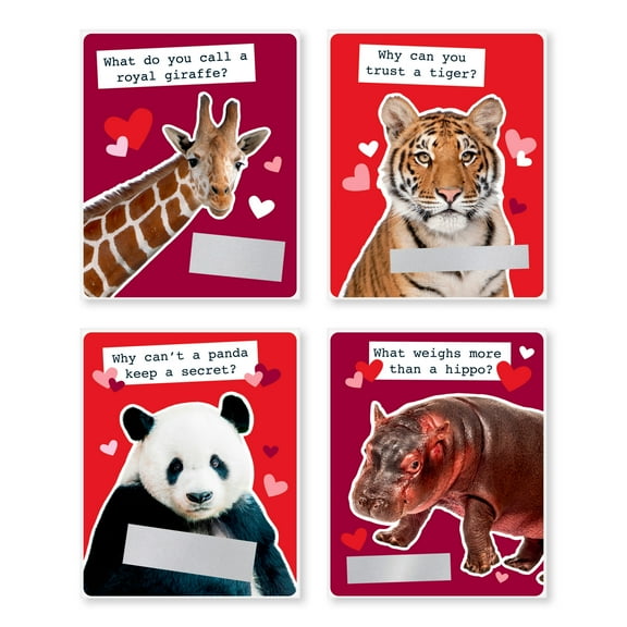 American Greetings Valentine's Day Scratch-Off Classroom Exchange Cards for Kids, Animal Designs (4-Designs, 28-Count)