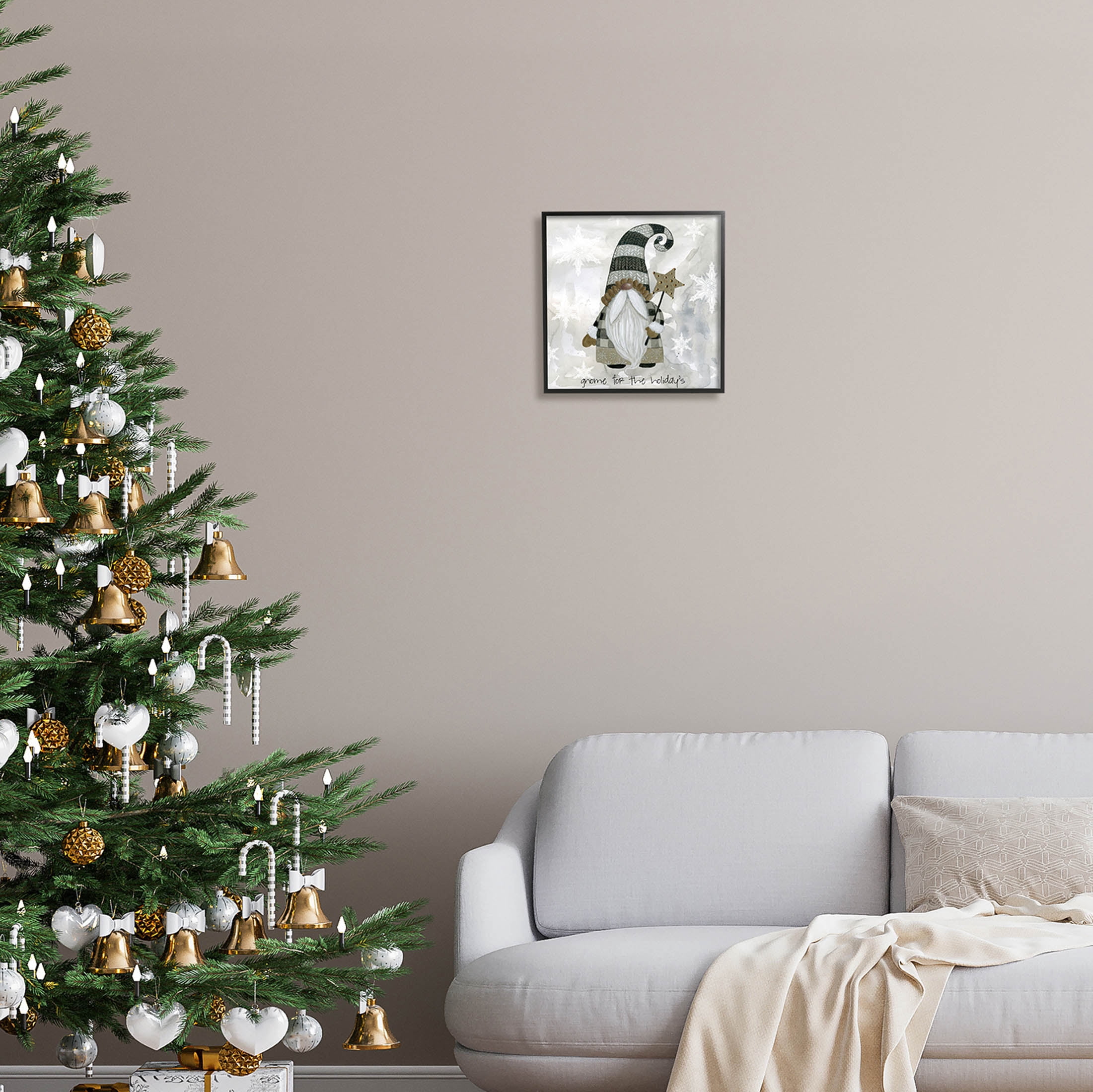 Stupell Industries Gnome For Holidays Snowflakes Graphic Art Black Framed Art Print Wall Art, Design by Livi Finn