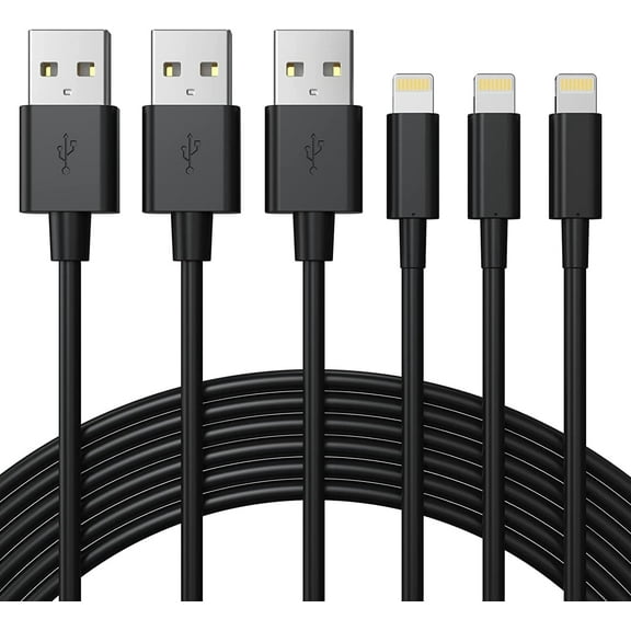 Quntis Charger Cord 3 Pack 6ft,Fast Charging Cables Compatible with iPhone 15 14 13 12 Pro Max XR X - Black