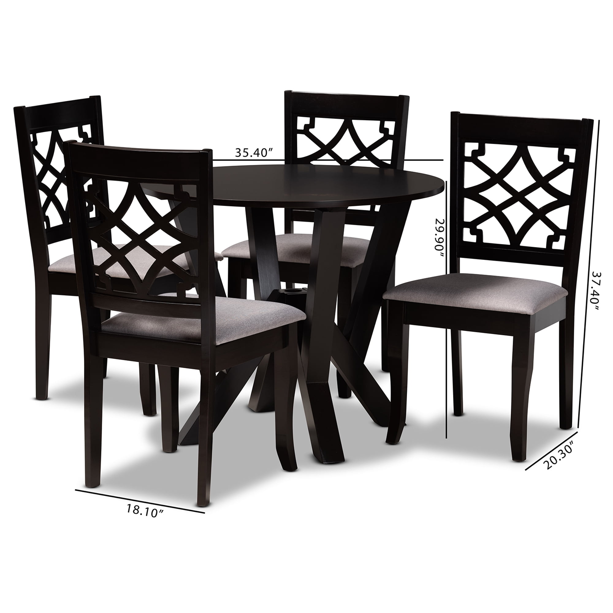 Baxton Studio Alisa Modern and Contemporary Grey Fabric Upholstered and Dark Brown Finished Wood 5-Piece Dining Set