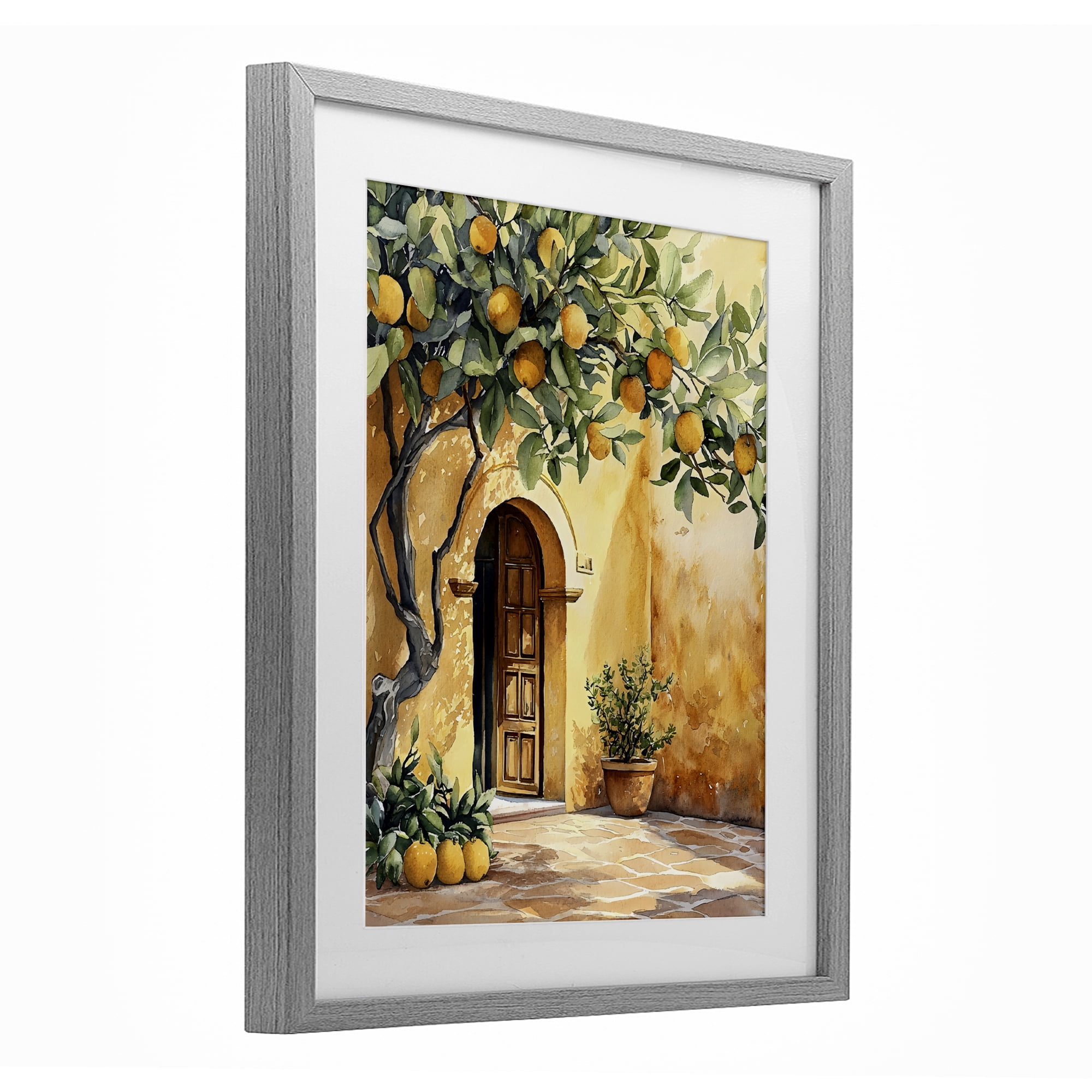 Stupell Industries Mediterranean Courtyard Lemon Tree Gray Framed Print Under Glass, design by LSR Design Studio