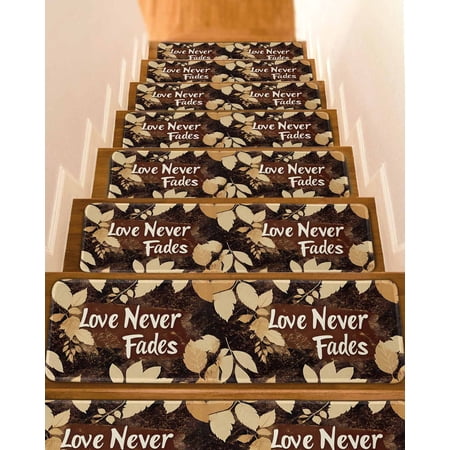 Fall Leaves Stair Treads for Wooden Steps Indoor Runner Rug Carpet Brown Beige Leaf 15 Pieces Peel and Stick Staircase Step Treads Covers Washable Throw Door Mats 30 x8