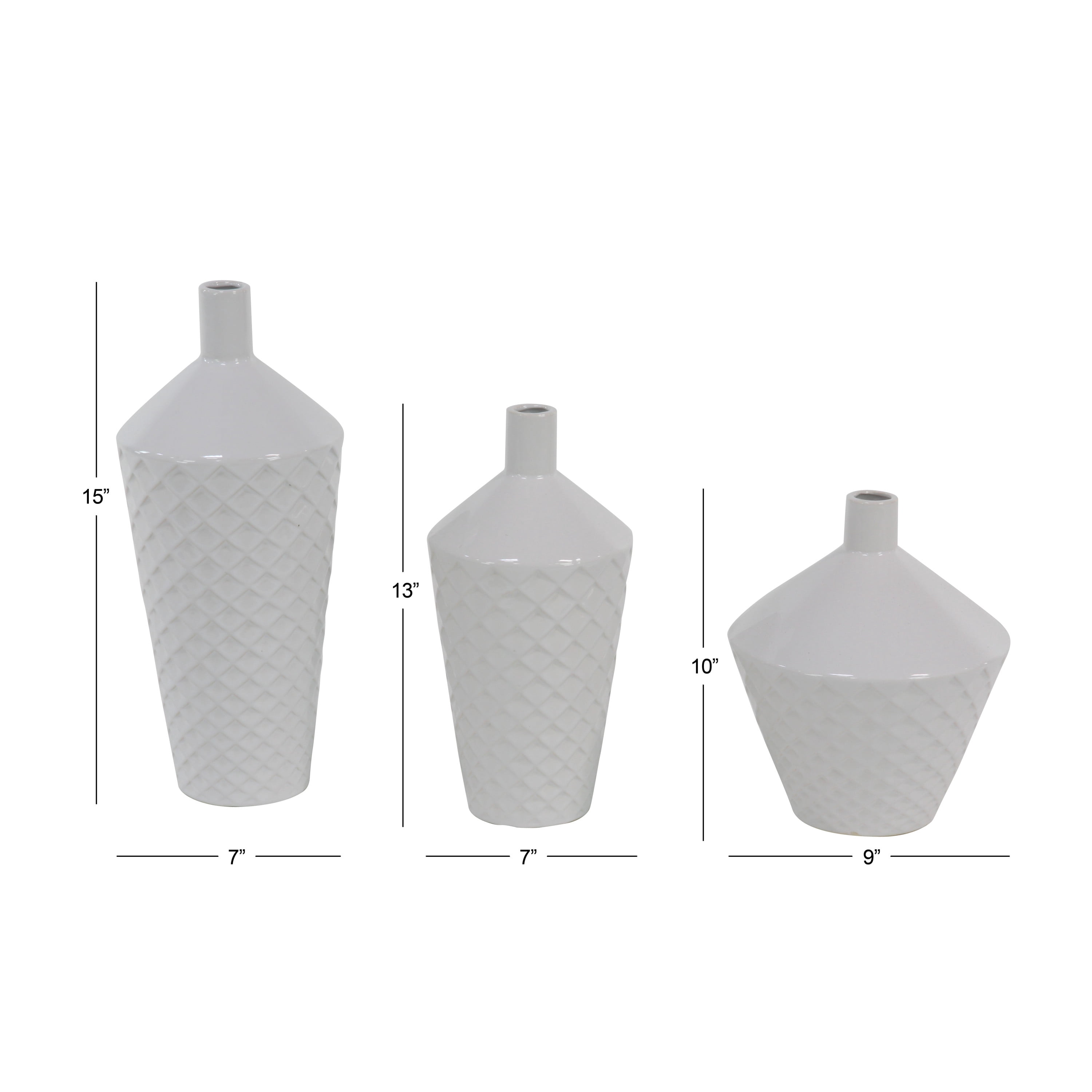 DecMode 10", 13", 15"H White Porcelain Vase, Set of 3