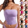 thumbnail image 2 of Gswybco Summer Camisole Tops for Women Solid Color Crop Crop Tops Going Out Strapless Bandeau Tops Ruched Tank Blouse for Party Clubwear, 2 of 3
