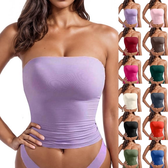 Gswybco Summer Camisole Tops for Women Solid Color Crop Crop Tops Going Out Strapless Bandeau Tops Ruched Tank Blouse for Party Clubwear