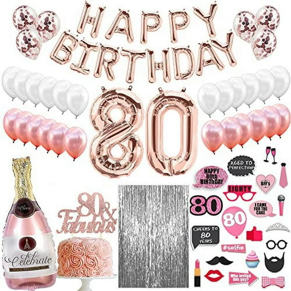 73 Piece Rose Gold Happy 80th Birthday Decorations For Women, Decorations 80th Birthday, 80th Birthday Gifts For Women, Gifts For 80th Birthday, 80th Birthday Party Decorations, 80 Birthday Topper
