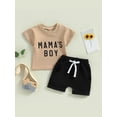 thumbnail image 3 of Yunliwuli Infant Boy Summer Clothes Suits Letter Print Short Sleeve Crew Neck T-Shirts and Elastic Waist Shorts 2Pcs Set, 3 of 10