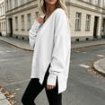 thumbnail image 6 of Ozmmyan Womens V Neck Long Sleeve Sweatshirt Side Slit Oversized Relaxed Fit Shirt Fall Winter, 6 of 7
