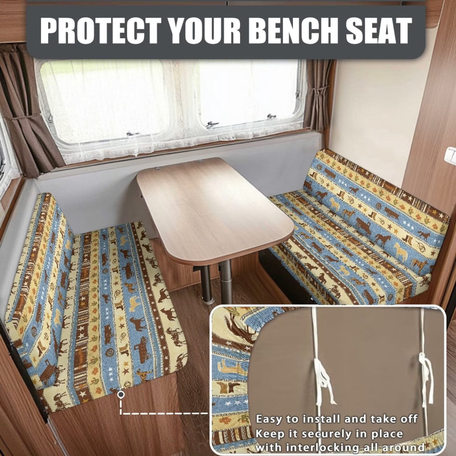 XYZCANDO Aztec Horse RV Dinette Cushion Covers Comfortable Couch Cushion Covers Universal Camper Accessories Washable Furniture Covers for Sofa and Loveseat Brown