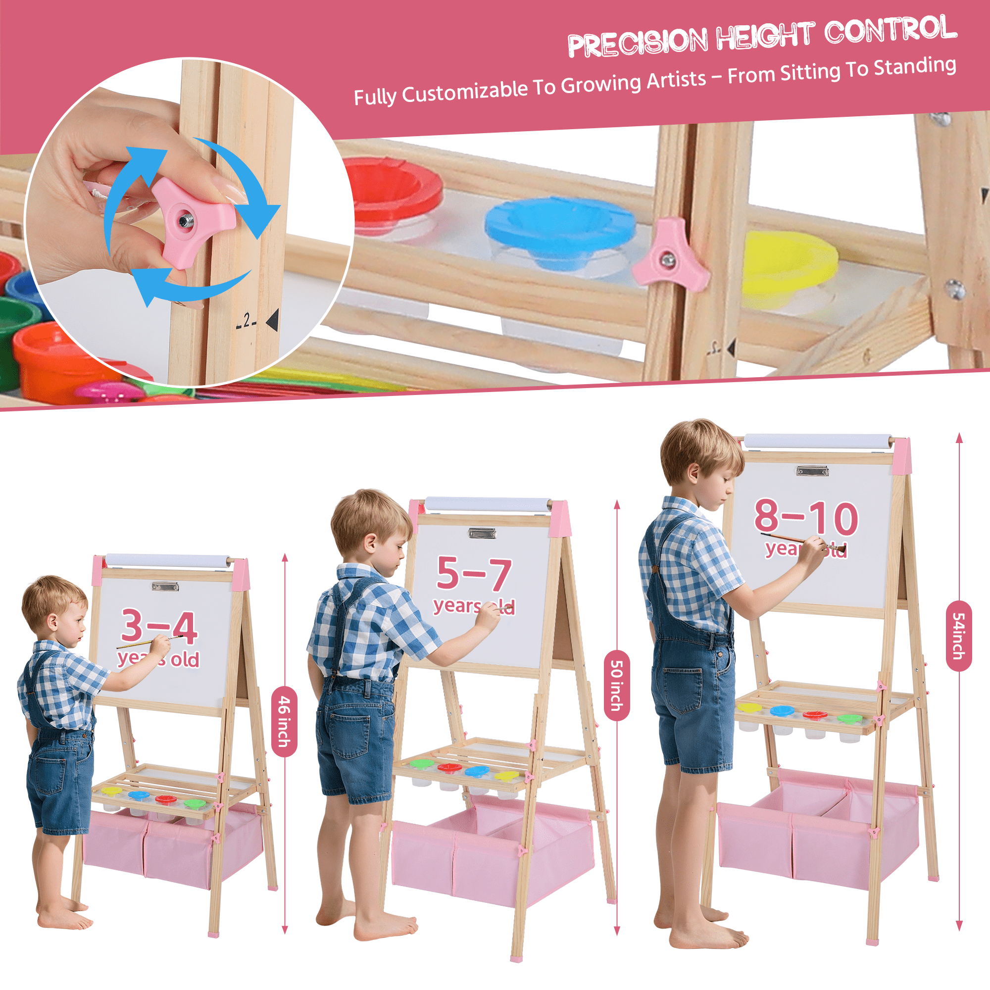 AILEEKISS Kids Art Easel Double-Sided Art Easel with Whiteboard and Chalkboard for Painting, Pink