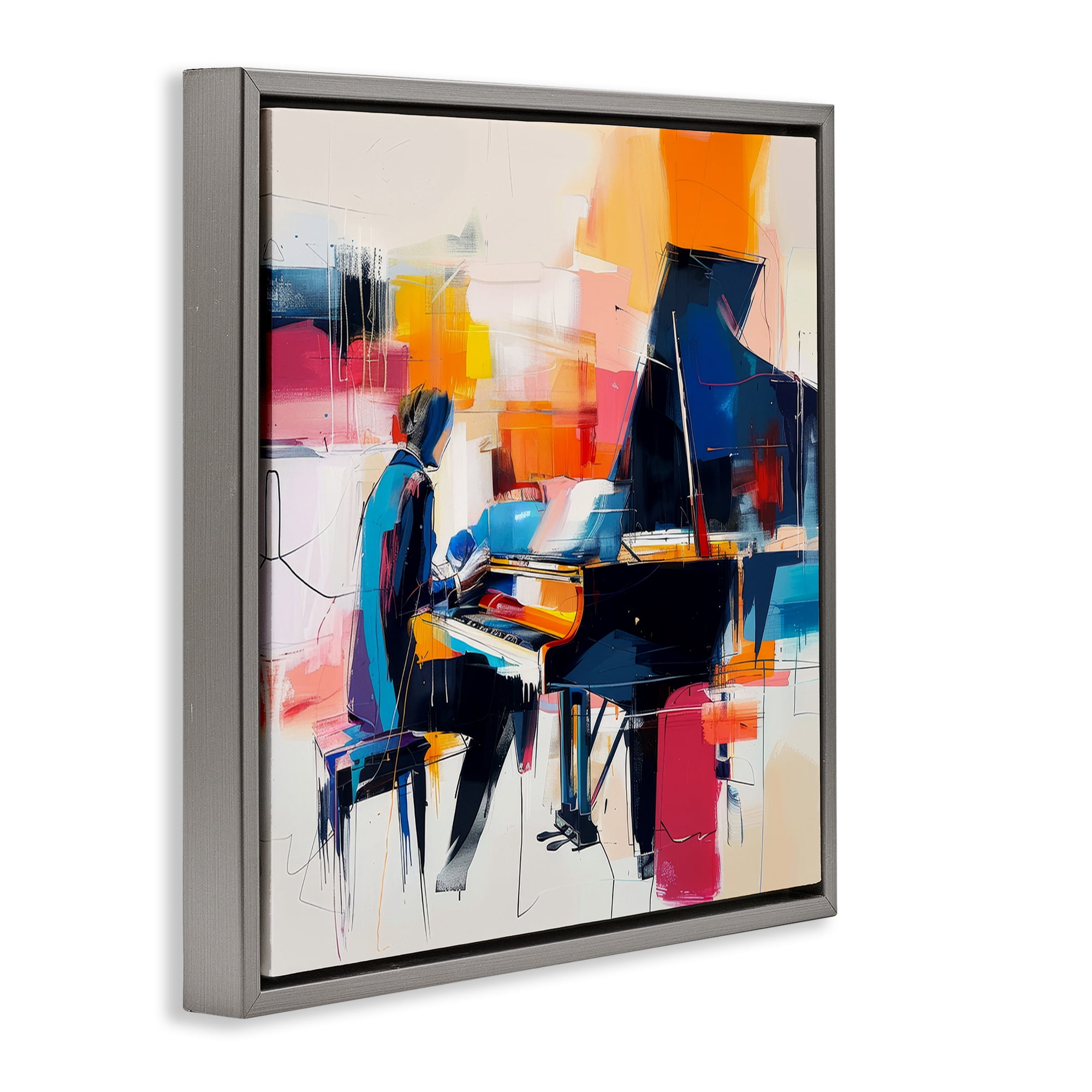 Stupell Industries Musical Melodies Piano Musician Performing Arts Painting Gray Floater Framed Canvas Art Print Wall Art, 18 x 18