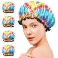 thumbnail image 7 of Shower Caps,Colorful Tie Dye Pattern Waterproof Shower Cap for Women 4 Pieces,Double Reusable Hair Cover for Shower PEVA Elastic Stretch Hem, 7 of 7