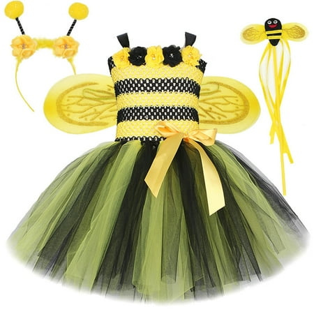 

Kids Toddler Baby Girls Spring Summer Floral Bee Fancy Dress Carnival Accessory Set Tutu Princess Dress Halloween Dresses For Toddler Girls Fairy Dresses For Girls Little Girls Easter Dresses