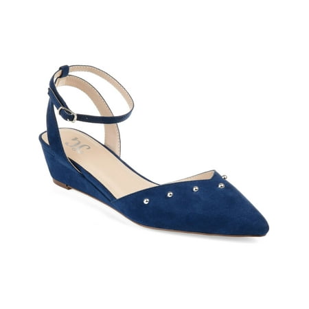 

JOURNEE COLLECTION Womens Navy Cushioned Studded Aticus Pointed Toe Wedge Buckle Dress Sandals 7