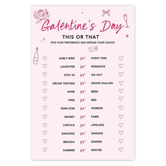 Koyal Wholesale 4"x6" Galentines Day Games for Women, Cute Pink Bows & Cupid This or That, 24-Pack